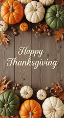 Autumn Harvest Thanksgiving Pumpkins Fall Leaves Wooden Background