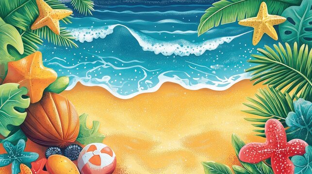 Summer Clipart Showcasing Beach Sun and Fun Representing Fun-filled Outdoor Activities Sunny Days and Beach Vacations for Summer Advertising Event Promotion and Travel Marketing