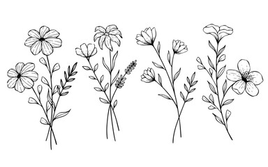 Set of Hand Drawing Flower Illustration. Best for vintage decoration