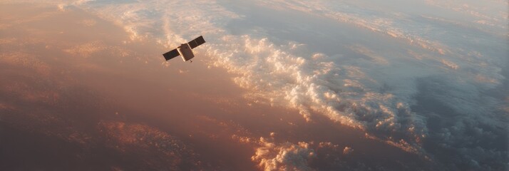 Fototapeta premium Professional High-Quality Remote Sensing Satellite Orbiting Earth with Cloud Detail Modern Space Tech for Inspiring Global Communications Editorial Use