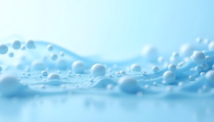 Soft lightblue scene White spheres of varying sizes rest on a rippled granular textured surface