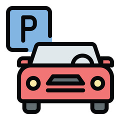 Car parking icon flat line style illustration representing vehicle parking areas and transportation services, suitable for navigation apps, urban planning, and parking management systems