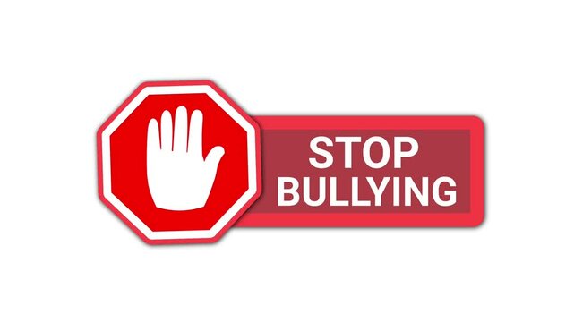 Stop Bullying sign animation with a red hand symbol. 