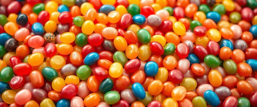 A vibrant mound of jellybeans in assorted colors and flavors,  texture,  candy