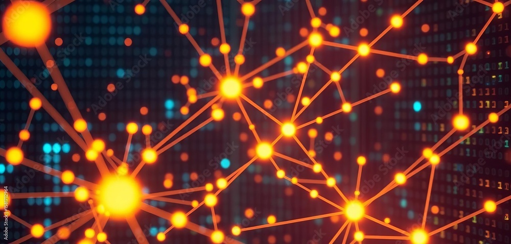 Poster abstract wide screen server data matrix background with glowing nodes and connecting lines, screen, 