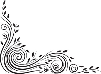 Fototapeta premium Black Floral Swirl Vector Graphic Corner Border Design Element