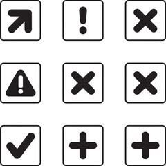 Obraz premium Black and White Checkmark and Warning Symbols on White Background