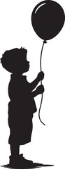 Black silhouette of a child holding a balloon white