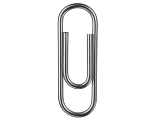 Realistic metal paperclip in silver finish, isolated on a transparent background