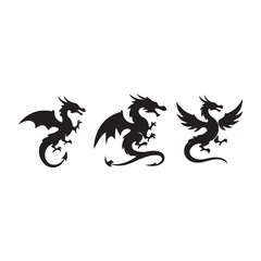 Flying Dragon Silhouette Vector Set – Fantasy Mythical Creatures
