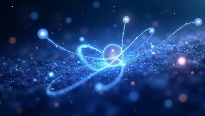 Visual representation of subatomic particles interacting in a glowing quantum field, with entanglement lines and motion trails, in a deep-space environment.

