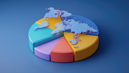 3D pie chart, world map overlay