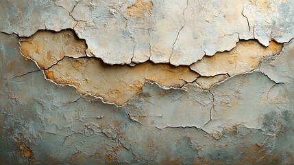 Obraz premium Cracked gray wall revealing orange underlayer, textured background