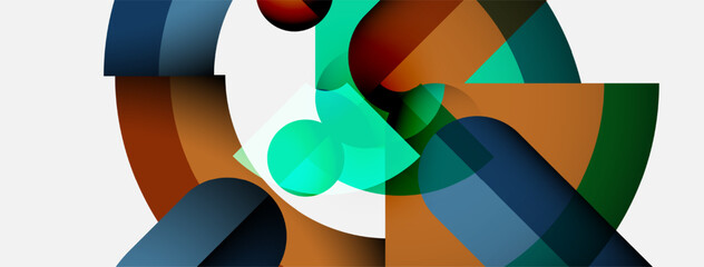 Obraz premium Abstract composition featuring overlapping curved shapes. Colors include teal, brown, navy, red, white. Modern design, minimalist aesthetic.