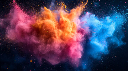 Colorful powder explosion on black background