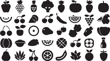 Vector fruit icons and silhouette set illustration for food design
