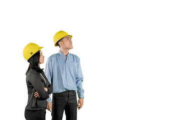 Two Engineers Looking Up with Copy Space