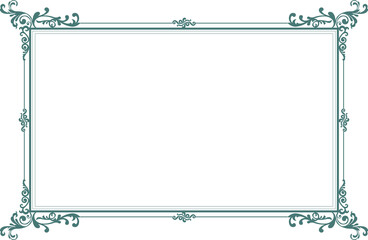 Elements of ornate vintage frames. Border green on white classic calligraphy swirls, floral motifs. Design print for greeting cards, wedding invitations, restaurant menu, royal certificates. Set 506
