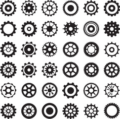 Black gear silhouettes various designs mechanical industrial