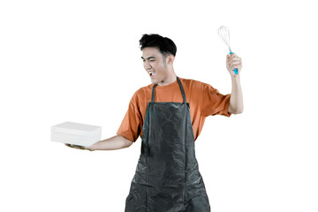 Excited Male Baker or Chef with Whisk and Box