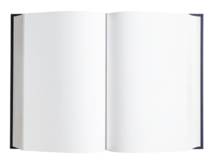 Realistic open book with blank pages, isolated on a transparent background