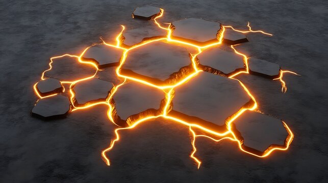 Abstract design of fractured, glowing stone