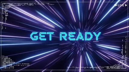 Dynamic streaming intro animation with a neon "Get Ready" text and futuristic light streaks for game streams and technology presentations. - Powered by Adobe