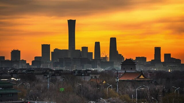 Ancient and modern architectures in Beijing, morning and evening glows, urban scenery, and humanistic life