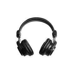 Fototapeta premium Sleek black headphones showcased against a deep transparent background offer a modern aesthetic, perfect for showcasing audio technology and sound equipment for DJs and music enthusiasts.