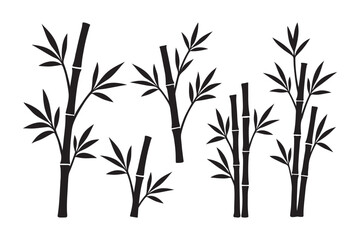 Bamboo Plant Vector Silhouette Collection Isolated on White Background 