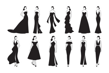 Elegant fashion model dress silhouette vector collection