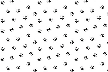 Scatter seamless pattern design with dog pawprint on a transparent background. Animal footprint repeat background for textile or wrapping