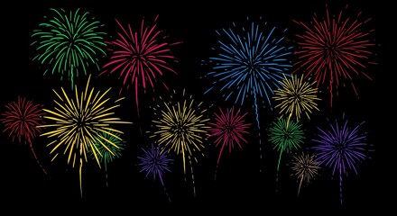 Colorful fireworks display against a black background
