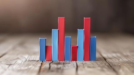 Close-up of red and blue bar chart representing political polling data, election results or voting statistics. Political analysis, democratic process and public opinion research concept.
