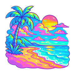 PNG Vibrant tropical beach illustration