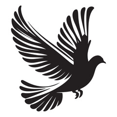Three black dove silhouettes in flight, each with spread wings, depicted on a gray background