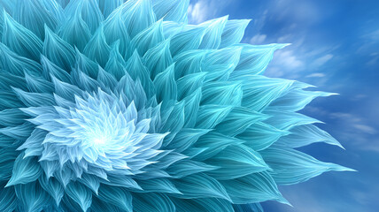 Obraz premium Abstract Blue Flower with Petals Against a Soft Blue Sky Background