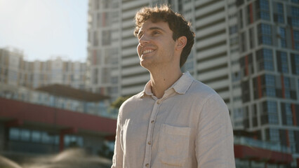 Caucasian young man walking going street successful handsome confident entrepreneur male guy...