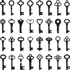 Antique skeleton keys collection silhouette ornate vintage