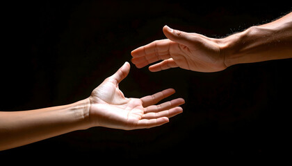 A scene of hands clasping and helping each other against a black background