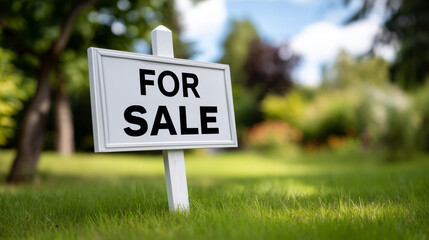 For Sale Sign on Green Lawn Real Estate Property Investment