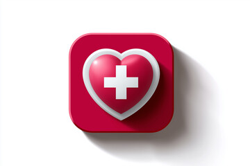 Obraz premium Red Heart with White Cross Icon Medical Health Symbol Graphic