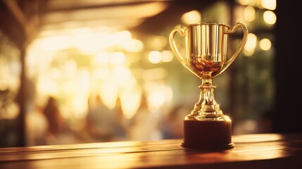 Golden trophy cup 3d icon symbol of victory success and achievement for competition award winner champion prize soccer tournament celebration or congratulation ceremony sports or event design