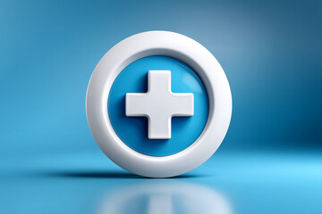 Obraz premium Medical Plus Sign Symbol on Blue Background Health Care Concept