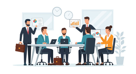 Business Team Meeting with Presentation and Charts.
