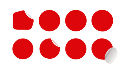 Red circle stickers bundle vector design for product labels promotion and marketing material with peel effect