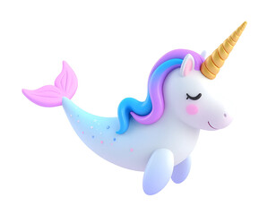 Cute 3D Unicorn Mermaid Illustration