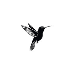 A stylized hummingbird silhouette against a black background offers a unique minimalist design, perfect for logos and artistic endeavors.