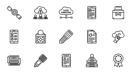 Collection of Black and White Business and Technology Icons.
