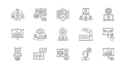Collection of AI and Business Icons in Line Style.
